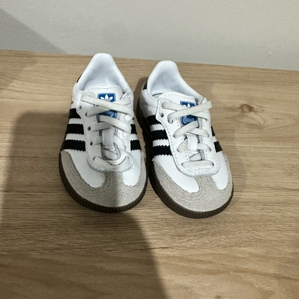 adidas Kids White Sneakers with Black Stripes